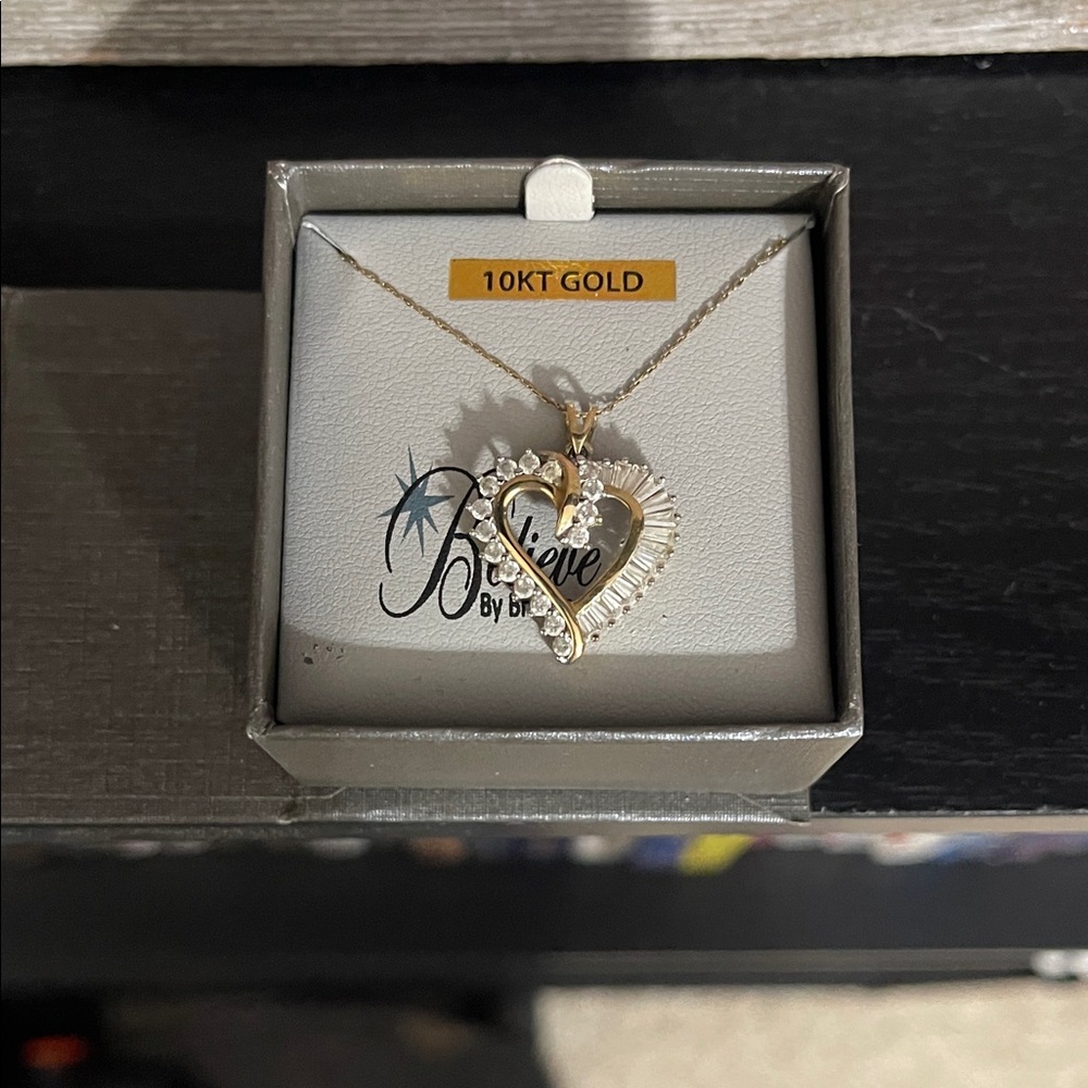 Gold Heart Pendant Necklace with Crystals